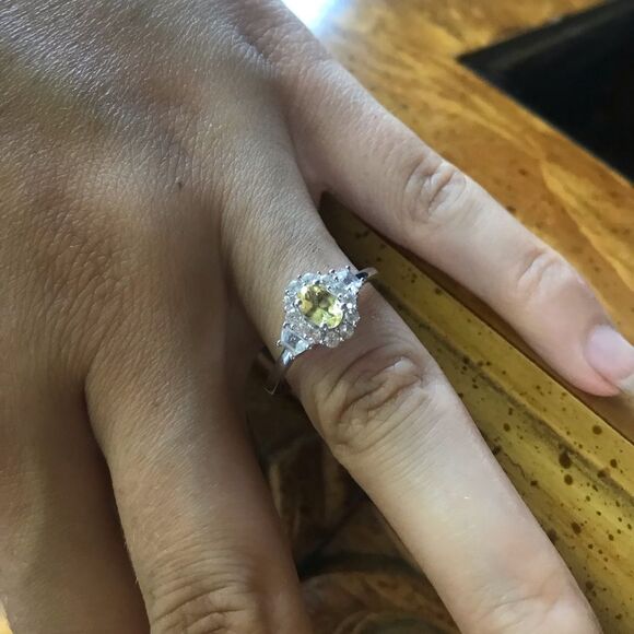 Natural Heliodor Yellow Beryl Sterling Silver Halo Ring Size 9 - Picture 2 of 8